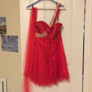 FIESTA red one-shoulder homecoming dress